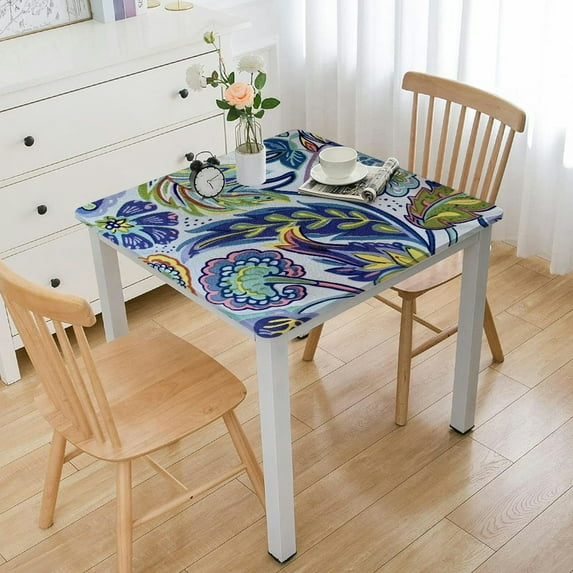 nygtbtfer Mediterranean Blue Paisley Indoor/Outdoor Fabric Tablecloth - Shabby Chic Paisley Floral Stain and Water Resistant Heavy Weight Tablecloth,