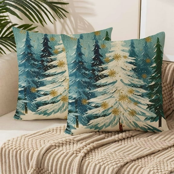 nygtbtfer Merry Christmas Bright Decorative Throw Pillow Covers , Xmas Trees Ornaments&nbsp;Blue&nbsp;Outdoor Home Decor, Winter Holiday Snow Golden Sofa&nbsp; Style A