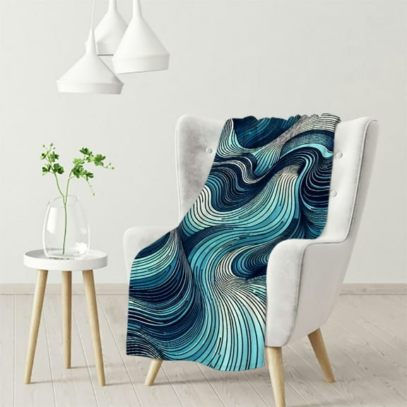 nygtbtfer Modern Abstract Wavy Stripes Teal Gray Blanket Marine Sea Throw Blankets Lightweight Super Soft Cozy Bed Blanket Microfiber for Couch Sofa Bed Office for Kids and Adults