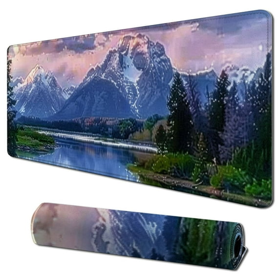 nygtbtfer Mountain Nature Mouse Pad Grand Snowy Mountains Lake Tree Landscape Green Blue Mouse Mat Non-Slip Rubber Base Mousepad for Computer Laptop PC Gaming Working Office & Home 31.5x11.8 in