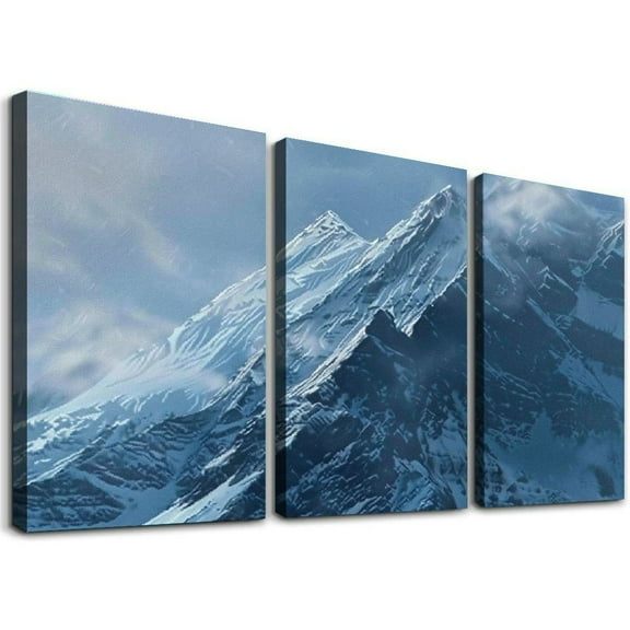 nygtbtfer - Mountain Snow Winter Landscapes Treble Canvas Art Print Box Framed Picture Wall Hanging - Hand Made in The UK - Framed and Ready to Hang 12x16x3pcs