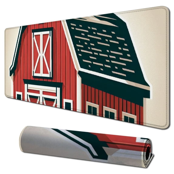 nygtbtfer Mouse Pad - Barn Farm Red Farm House Countryside Rural 31.5x11.8 in