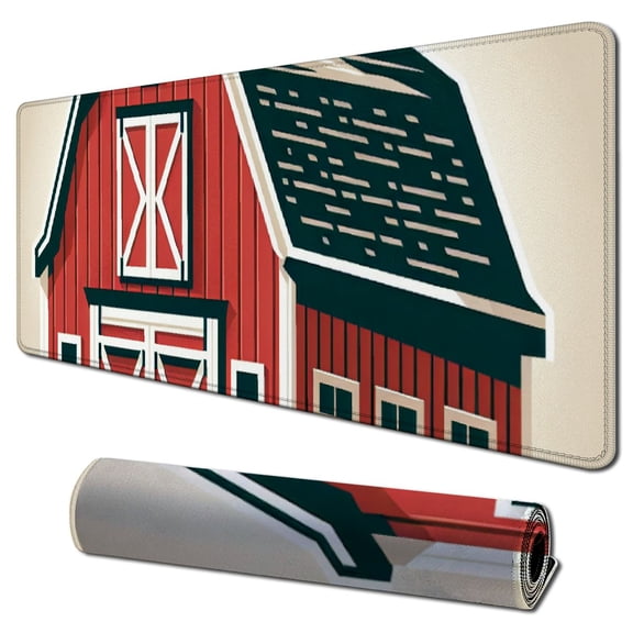 nygtbtfer Mouse Pad - Barn Farm Red Farm House Countryside Rural 31.5x11.8 in