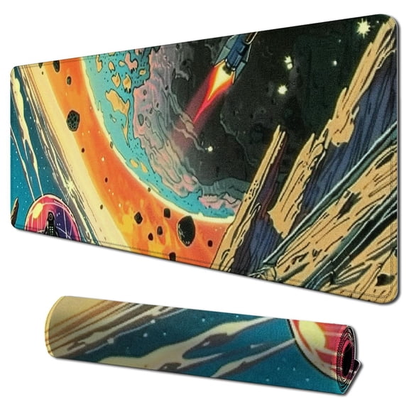 nygtbtfer Mouse Pad Desk Mat Space Scene Large Gaming Mouse Pad Desk Pad Mousepad XXL Extended Keyboard Mat Futuristic Spaceship Cosmic Adventure Mouse Mat 31.5x11.8 in