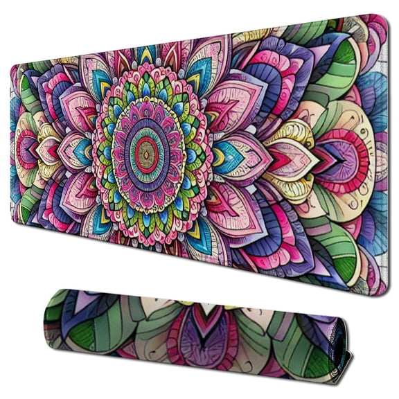 nygtbtfer  Mouse Pad, Floral Mandala Mouse Mat, Small Custom Mouse pad for Gaming, Office, Women and Men, Non-Slip Rubber Base, Stitched Edge, Waterproof, Rectangle , Flower Mousepad 31.5x11.8 in