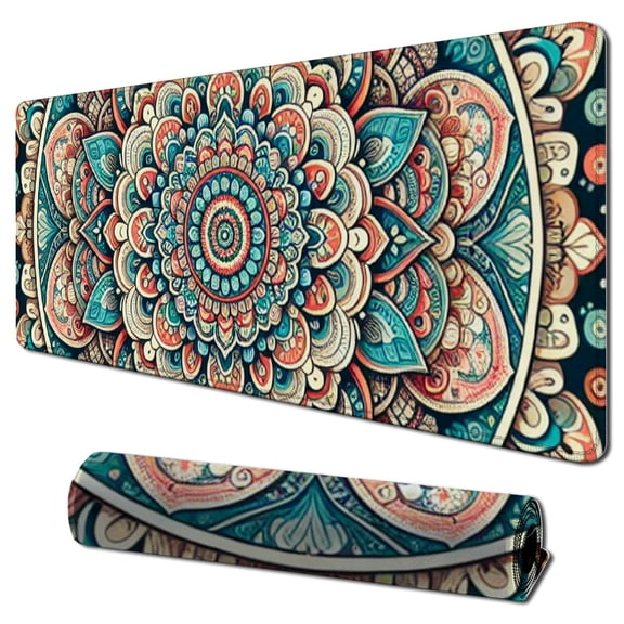nygtbtfer  Mouse Pad, Floral Mandala Mouse Mat, Small Custom Mouse pad for Gaming, Office, Women and Men, Non-Slip Rubber Base, Stitched Edge, Waterproof, Rectangle, Flower Mousepad 31.5x11.8 in