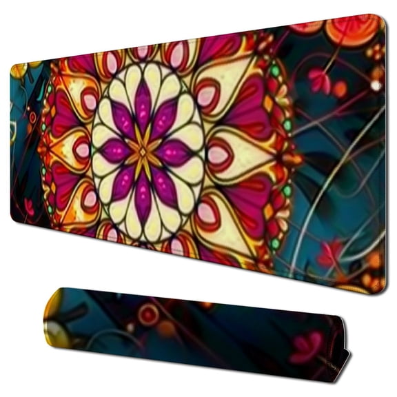 nygtbtfer  Mouse Pad, Floral Mandala Mouse Mat, Small Custom Mouse pad for Gaming, Office, Women and Men, Non-Slip Rubber Base, Stitched Edge, Waterproof, Rectangle Flower Mousepad 31.5x11.8 in