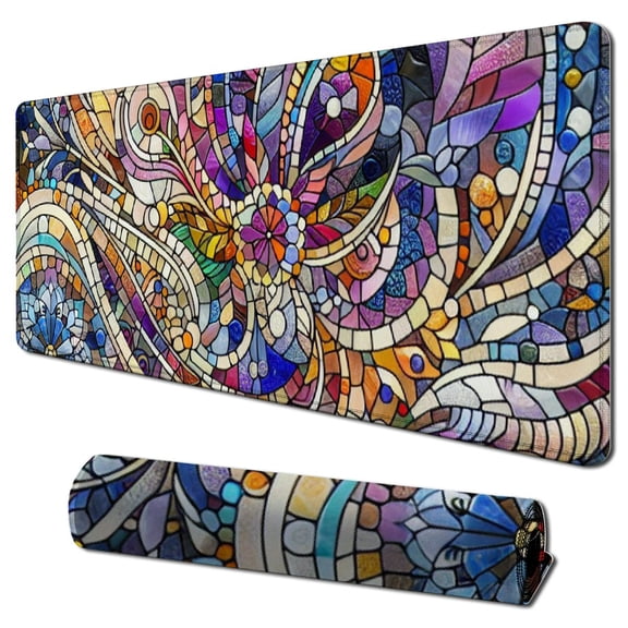 nygtbtfer  Mouse Pad, Floral Mandala Mouse Mat, Small Custom Mouse pad for Gaming, Office, Women and Men, Non-Slip Rubber Base, Stitched Edge, Waterproof, Rectangle, Flower Mousepad 31.5x11.8 in