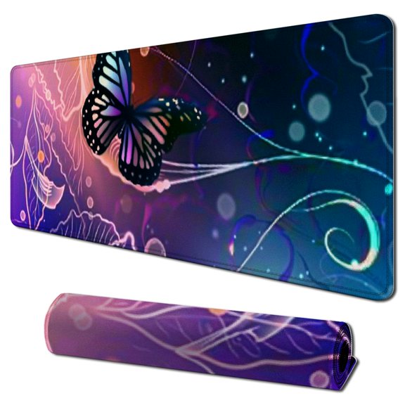 nygtbtfer Mouse Pad, Gaming Mouse Pad, Non-Slip Rubber Base Mouse Mat with Designs for Laptop, Computer &amp; Office,  (Purple Butterflies) 31.5x11.8 in