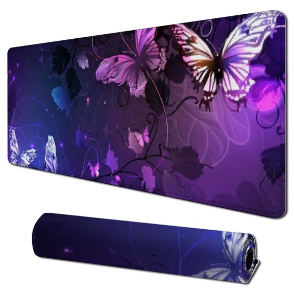 nygtbtfer Mouse Pad, Gaming Mouse Pad, Non-Slip Rubber Base Mouse Mat with Designs for Laptop, Computer &amp; Office,  (Purple Butterflies) 31.5x11.8 in