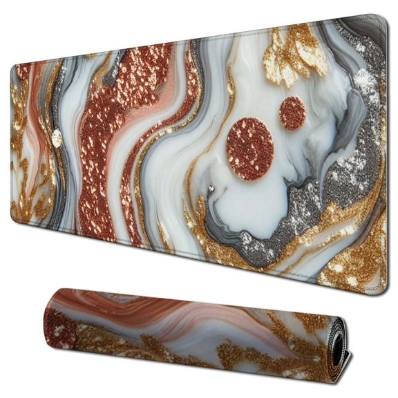 nygtbtfer Mouse Pad, Rose Gold Marble Mouse Pad, Custom Gaming Mouse Pads with Designs, Modern Marbling Mousepad, Portable Office Non-Slip Rubber Base Wireless Mouse Pad for Laptop Mat 31.5x11.8 in