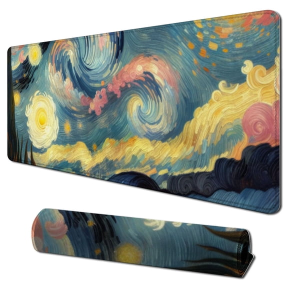 nygtbtfer Mouse Pad, Van Gogh Extended Large Gaming Mouse Pad, Non-Slip Rubber Base XL Large Mousepad with Stitched Edges,Waterproof Keyboard Mouse Mat Desk Pad 31.5x11.8 in