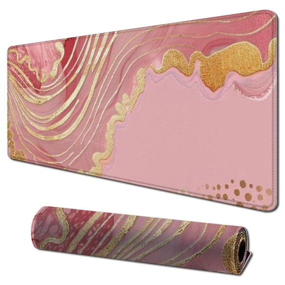 nygtbtfer Mouse Pad with Wrist Rest Support,Cute Made Non Slip Rubber Base Mousepad, Ergonomic Mouse Wrist Rest Pad Computer Laptop Mousepad (Pink Rose Gold) 31.5x11.8 in