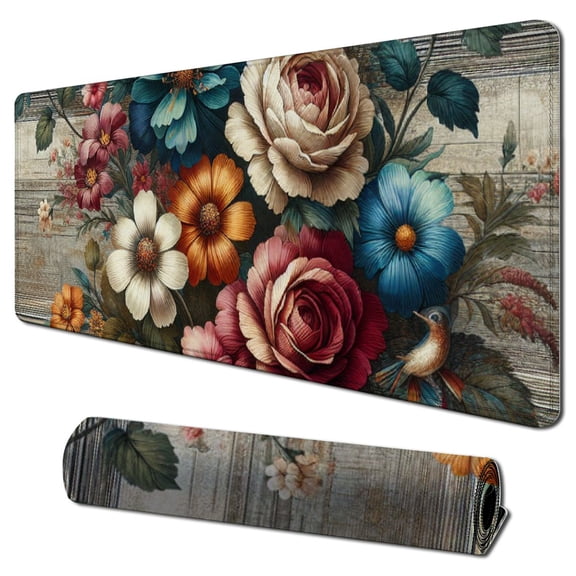 nygtbtfer Mousepad Farmhouse Mouse pad Wood Mousepad Boho Mouse pad Antlers Flowers Teachers Gift Mouse mat Rectangle Mouse pad Office Supplies Friends 31.5x11.8 in
