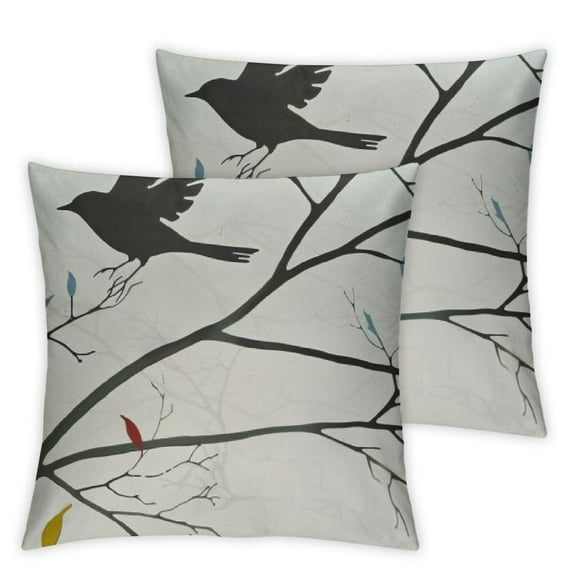 nygtbtfer Nature Pillow Sham Set of 2, Birds Like Image with Tree Leaf Art Print, Quality Microfiber Bedding Item for All Seasons, Mustard Maroon White