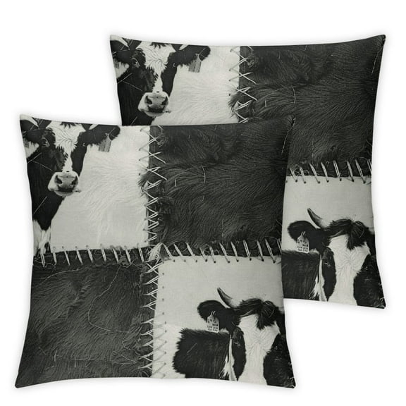 nygtbtfer (Not Real) Throw Pillow Covers Set of 2, Patchwork Cow Fur Print Decorative Pillow Covers for Bed Sofa, Farm Animal Pillow Covers, Western Cushion Cases, Grey White