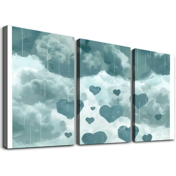 nygtbtfer Nursery Wall Prints Blue Sunshine Rainbow Cloud Canvas Wall Art, Child Wall Art Poster Boho Nordic Wall Pictures for Boys Baby Kids Room Decor Unframed 12x16x3pcs