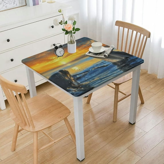 nygtbtfer Ocean Animal Dolphins Tablecloth Washable Wrinkle Free Table Cloths for Parties Dining Room Kitchen Holiday Elastic Edge White