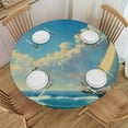 thumbnail image 1 of nygtbtfer Ocean Sailing Waves Round Tablecloth Round Fitted Table Cover with Elastic Edge Washable Outdoor Circle Table Cloths for Kitchen Dining Party Picnic Indoor Patio Decor  46-50, 1 of 8