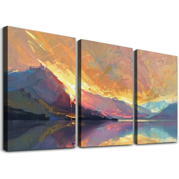 nygtbtfer - Oil Painting Boat Sailing Landscapes Multi Canvas Art Print Box Framed Picture Wall Hanging - in The UK - Framed and Ready to Hang 12x16x3pcs