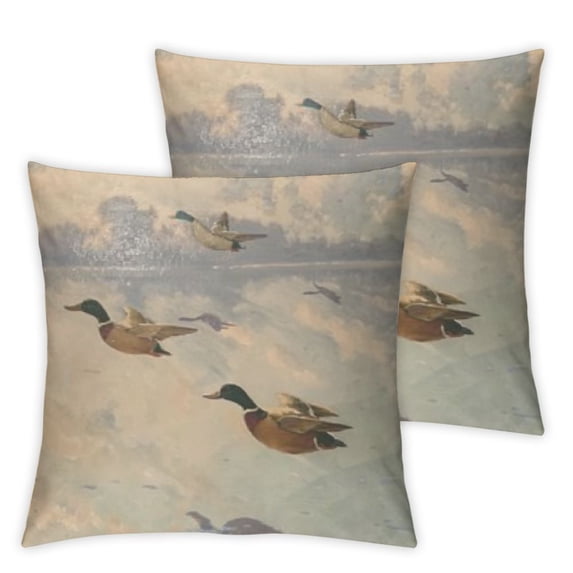 nygtbtfer Oil Painting Mallard Ducks Short Velvet Throw Pillow Covers FarmhouseDouble Sided with Zipper Decorative Pillows for Couch Cushion Sofa Outdoor White