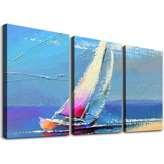 nygtbtfer - Oil Painting Sea Boat Sail Landscapes SINGLE Canvas Art Print Box Framed Picture Wall Hanging - Hand Made In The UK - Framed And Ready To Hang 12x16x3pcs