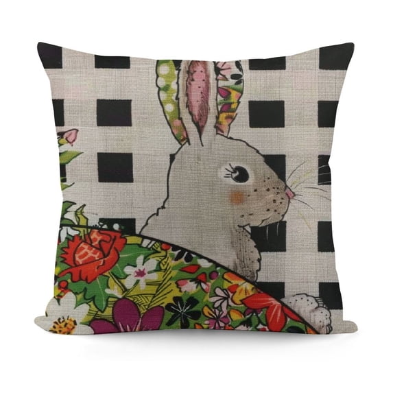nygtbtfer Outdoor Throw Pillow CoverSpring Rabbit Silhouette Waterproof Cushion Pack Colorful Egg Floral on Flax Pillow Cases Home Decoration for Patio Garden Couch Sofa