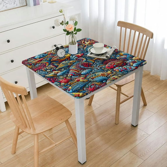nygtbtfer Oval Vinyl Flannel Backed Tablecloth, , Indoor/Outdoor Vinyl Table Cloth, Colorful Tropical Fish and Coral Print White