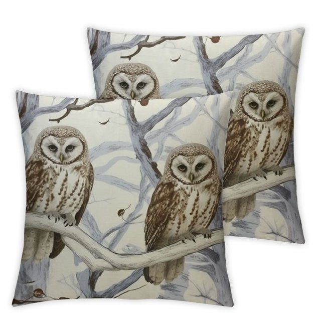 nygtbtfer Owl Pillow Case Night Animal Bird on Tree Branch Decorative