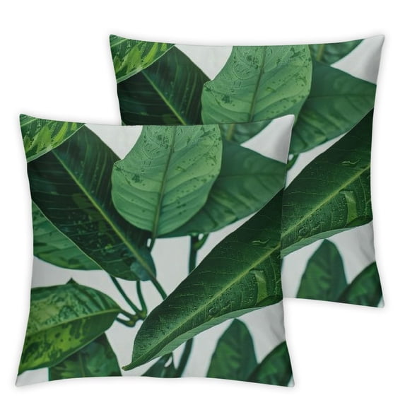 nygtbtfer Pack of 2 Throw Pillow Cover Summer Leaf Outdoor Decorative Linen Square Cushion Cover with Hidden Zipper for Sofa Bed Couch Car Living Room Decor White