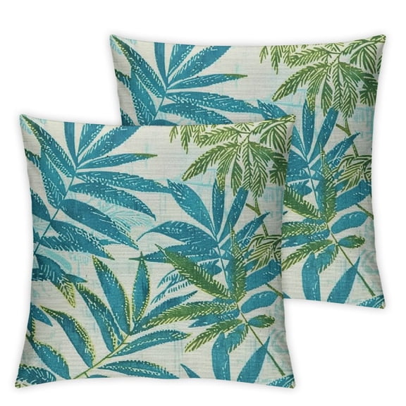 nygtbtfer Pack of 2 Decorative Square Throw , for Couch Sofa Bed Living Room,Leaves Pattern,Green Blue Cream White