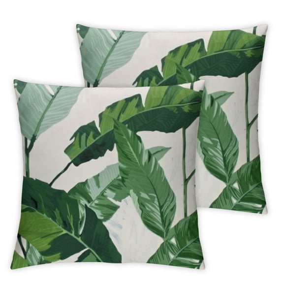 nygtbtfer Pack of 2 Tropical Leaves Throw Pillow Cover Decorative Linen Burlap Square Outdoor Cushion Cover Pillow Case for Car Sofa Bed Couch White