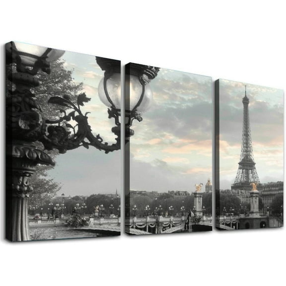 nygtbtfer Paris Eiffel Tower Landscape Landmark City SINGLE Canvas Art Print Box Framed Picture Wall Hanging - Hand - Framed And Ready To Hang 12x16x3pcs