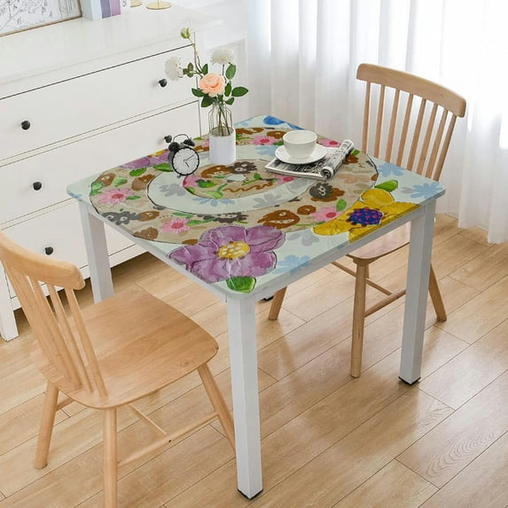 nygtbtfer Pastel Egg and Vinyl Flannel Backed Tablecloth - Cottage Style Egg Floral Print Vinyl Tablecloth with Flannel Backing