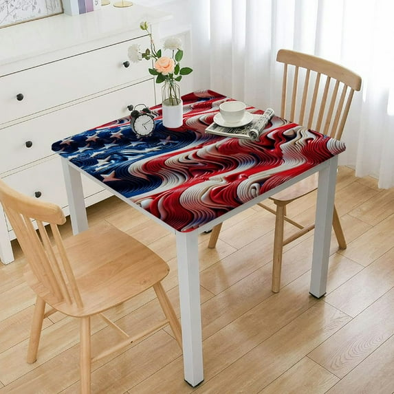nygtbtfer Patriotic Brushstroke Stripe Red, White, Blue Vinyl Tablecloth with Flannel Backing, American Stripe Indoor Outdoor Vinyl Tablecloth