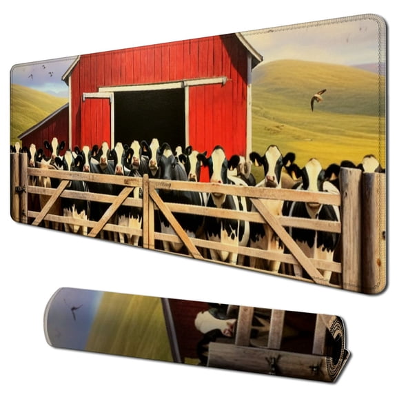 nygtbtfer Peaceful Farm Angus Cow Mouse Pad Country Anti Slip Gaming Mouse Pad for Laptops Office Computer Mouse Pads 31.5x11.8 in