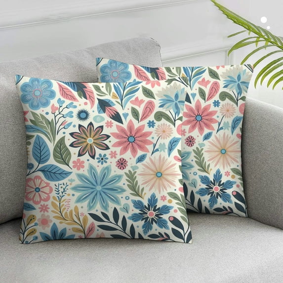 nygtbtfer Pillow Covers Cute Yellow Pink Blue Flower Print Decorative Throw Pillows Spring Cushion Case Decor for Couch Sofa Bed White