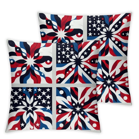nygtbtfer Pillow Covers Set of 2 USA Flag Blue Red Decorative Pillow Cases Outdoor Linen Lumbar Cushion Cover Farmhouse Decor for Sofa Couch Bed White