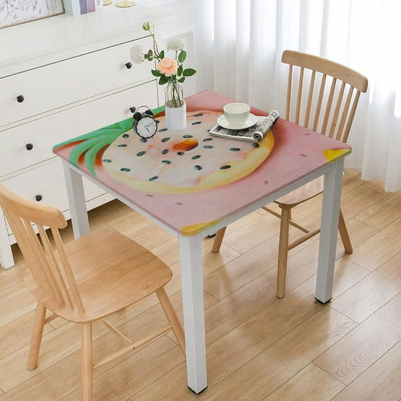 nygtbtfer Pineapple Donut Square Fitted Tablecloth, Elastic Edge Wipeable Washable Table Covers, Stain Resistant Polyester Table Clothes Fits Square Table 36*36