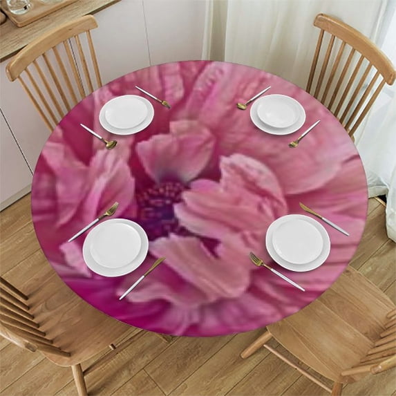 nygtbtfer Pink Dahlia Round Fitted Tablecloth, Blooming Flower Elastic Edge Table Cover for Round Table, Wipeable Table Cover Fits Tables 38-42