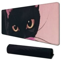 nygtbtfer Pink Desk Pad Anime White Cat Black Cat Gaming Mouse Pad Large, Desk Office Decor Mouse Pad for Women Desktop with Stitched Edges Non-Slip Rubber Computer Mat 31.5x11.8 in