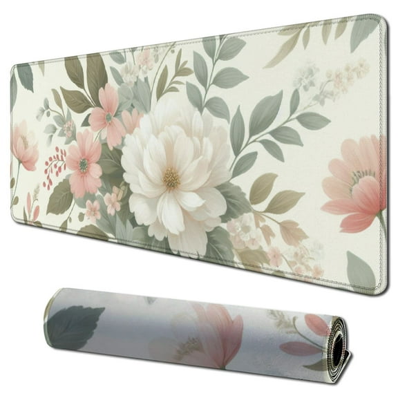 nygtbtfer Pink Flowers Keyboard Pad PC Gaming Desk Mat Desk Mouse Pads Mouse Pad Large, Computer XL Big Mousepad Deskpad Mat with Stitched Edge for Women Home Office Decor 31.5x11.8 in
