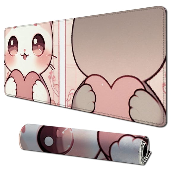 nygtbtfer Pink Mouse Pad Cat XXL Mouse Pad Animal Theme Women Large Rubber Mouse Pad for Desk with for Laptop, Computer P