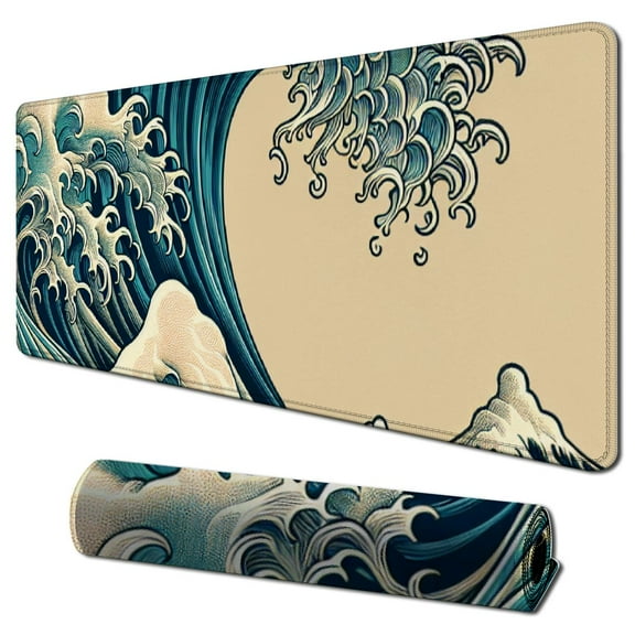 nygtbtfer Pink Mouse Pad Cute Japanese Wave Gaming Mousepad XL Extended Large Desk Cover Big Table Mat Non-Slip Rubber Base Stitched Edge Long Keyboard Playmat for Laptop Gamer Office