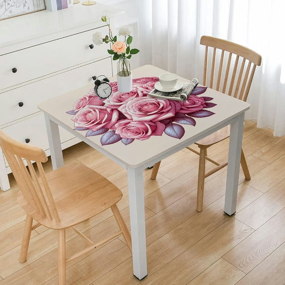 nygtbtfer Pink Roses and Rectangle Tablecloth Elastic Fitted Table Covers for Tables Stretch Table Cloths Table Cloth Cover for Camping