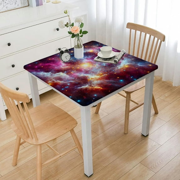 nygtbtfer Polyester Tablecloth, Abstract Oil-Proof PVC Table Cloth, Soft Watercolor Galaxy Space Star Dust, for Xmas/Parties/Home, Multicolor White