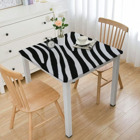 nygtbtfer Print Tablecloth with Elastic Edge,Black White Animal Print Fitted Table Cloth Wipeable Table Cover for Dining Kitchen Party Indoor Outdoor Patio Table white