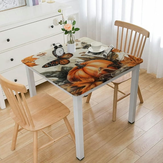nygtbtfer Pumpkins Square Fitted Tablecloth, Waterproof Polyester Stain Resistant Table Clothes, Elastic Edge Wipeable Washable Tablecloths Square Table white