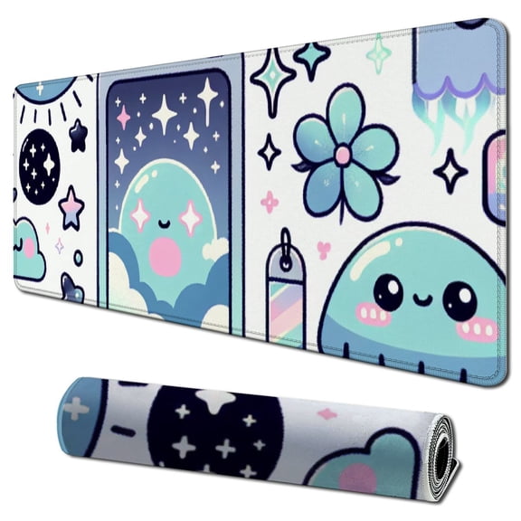nygtbtfer Purple Desk Mat,Cute Elements Mouse Pad, Desk Pad Mystical Goth,XXL Gamig Desktop Mat,Extended Keyboard Mousepad Large for Computer Laptop,Girl Gamer Desk Decor 31.5x11.8 in