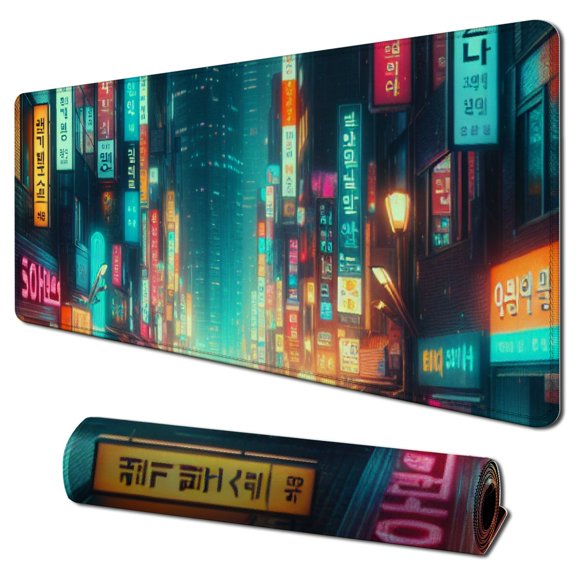 nygtbtfer Purple Desk Mat Street Purple Japanese Mouse Pads , Skyline City Desk Mat for Desktop Pad XXL Gaming Mouse Pad for Computer Office Keyboard Laptop Pad 31.5x11.8 in